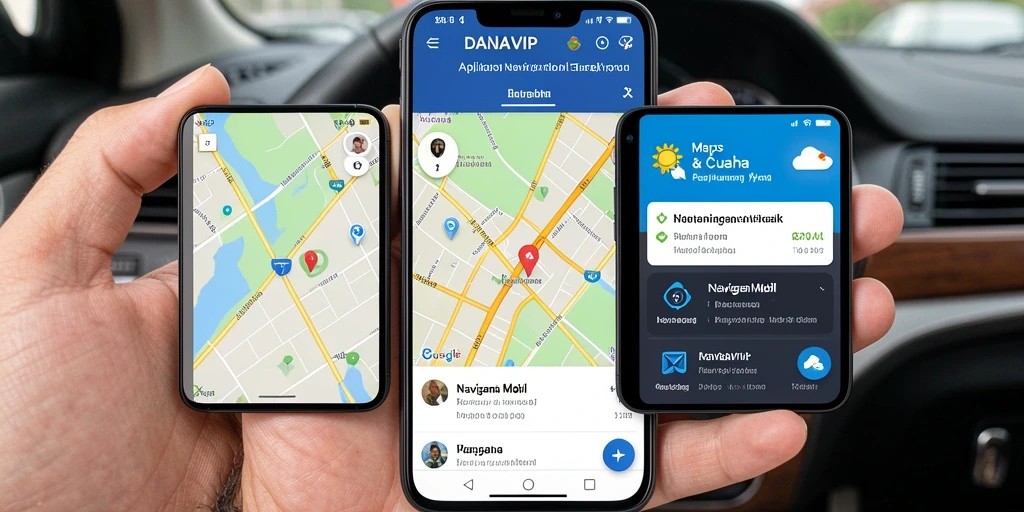 Tampilan antarmuka DANAVIP saat digunakan untuk navigasi mobil.