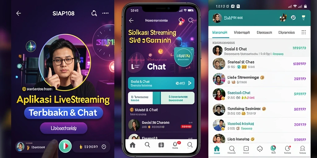 Antarmuka aplikasi SIAP108 yang menarik dan interaktif untuk Live Streaming.