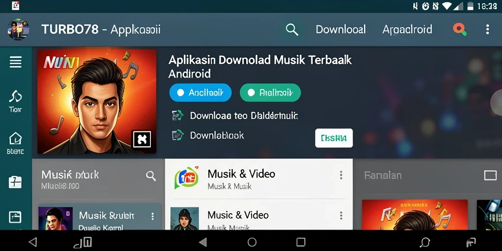 Antarmuka pengguna TURBO78 yang sederhana dan menarik untuk Download Musik.