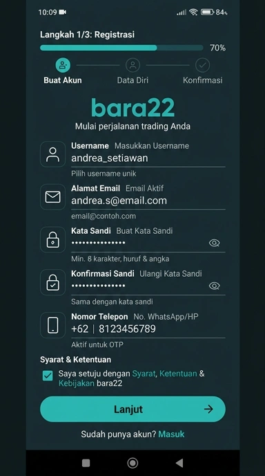 Tampilan halaman daftar bara22