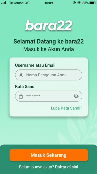 Tampilan halaman login bara22